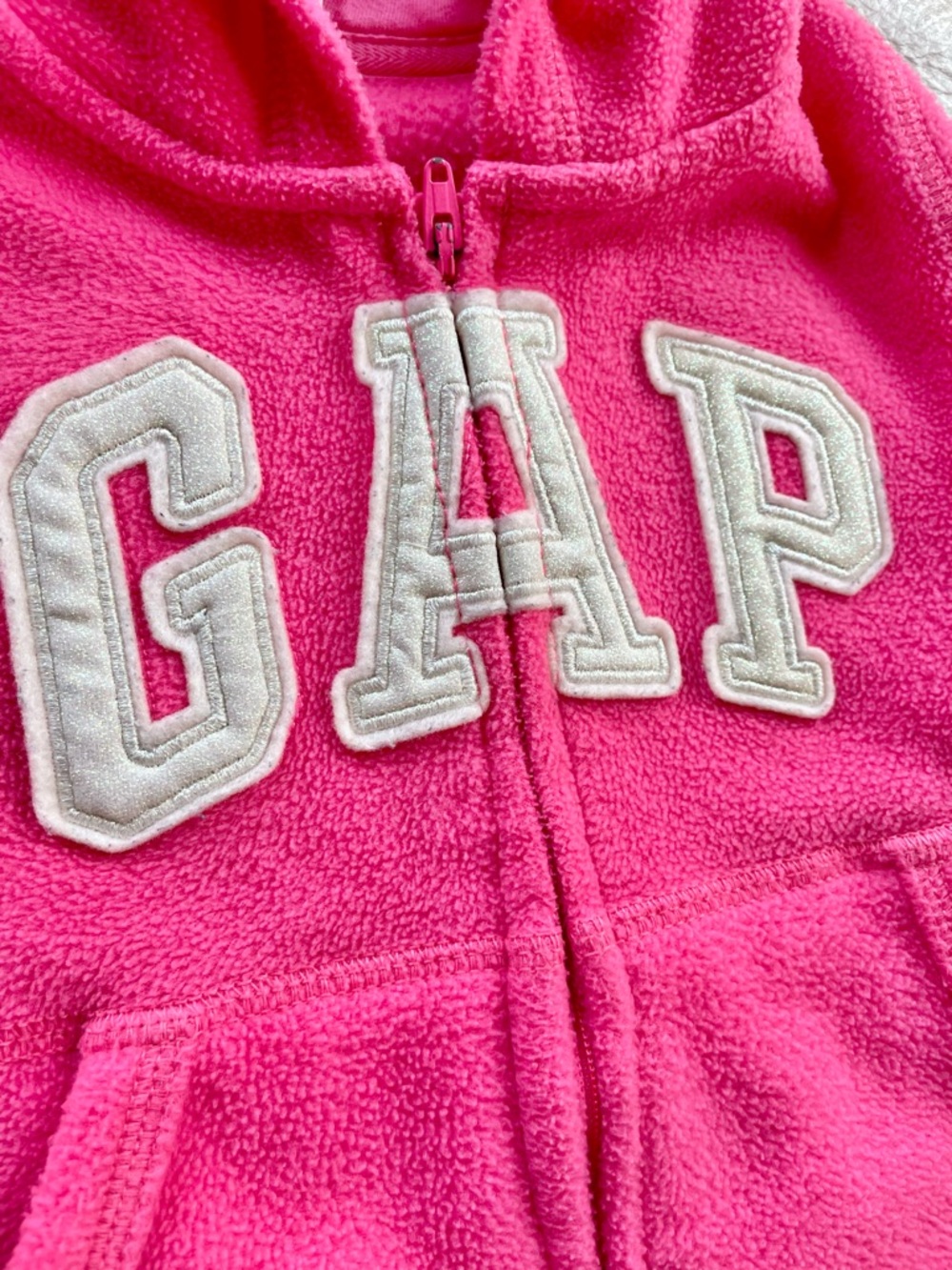 4/$21💥Glitter Logo Fleece Hoodie, Full Zip, Lined Hood, Fun Peony Pink & White